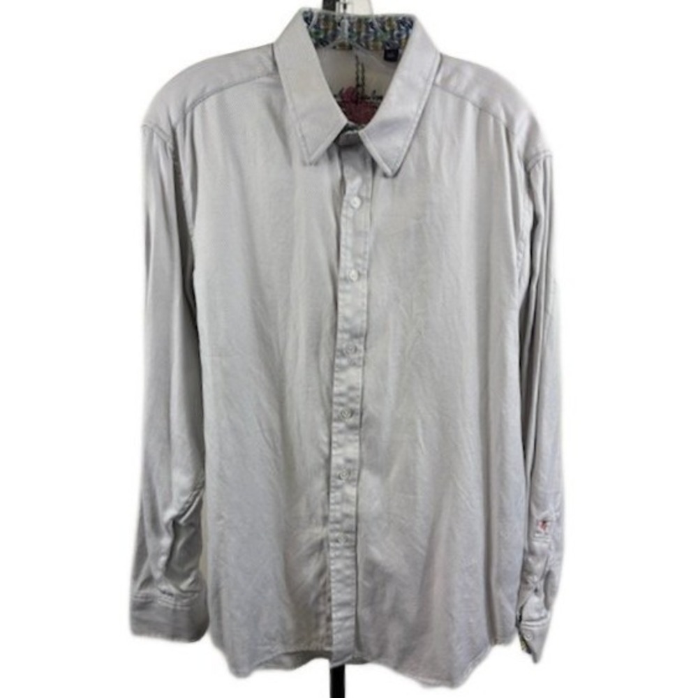 Robert Graham Men's Size Large Silver Textured Long Sleeve Button Down Shirt